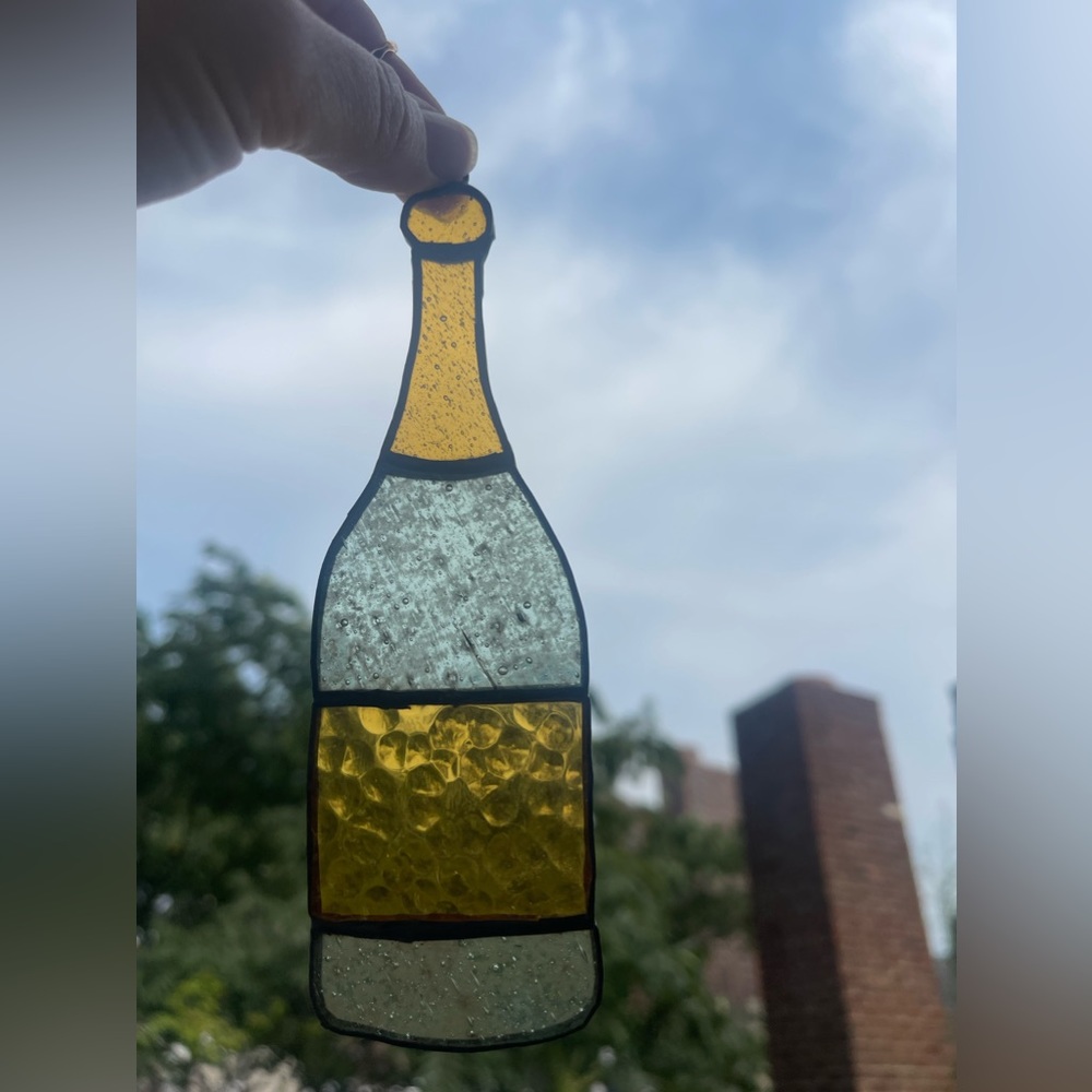 Stained glass champagne bottle